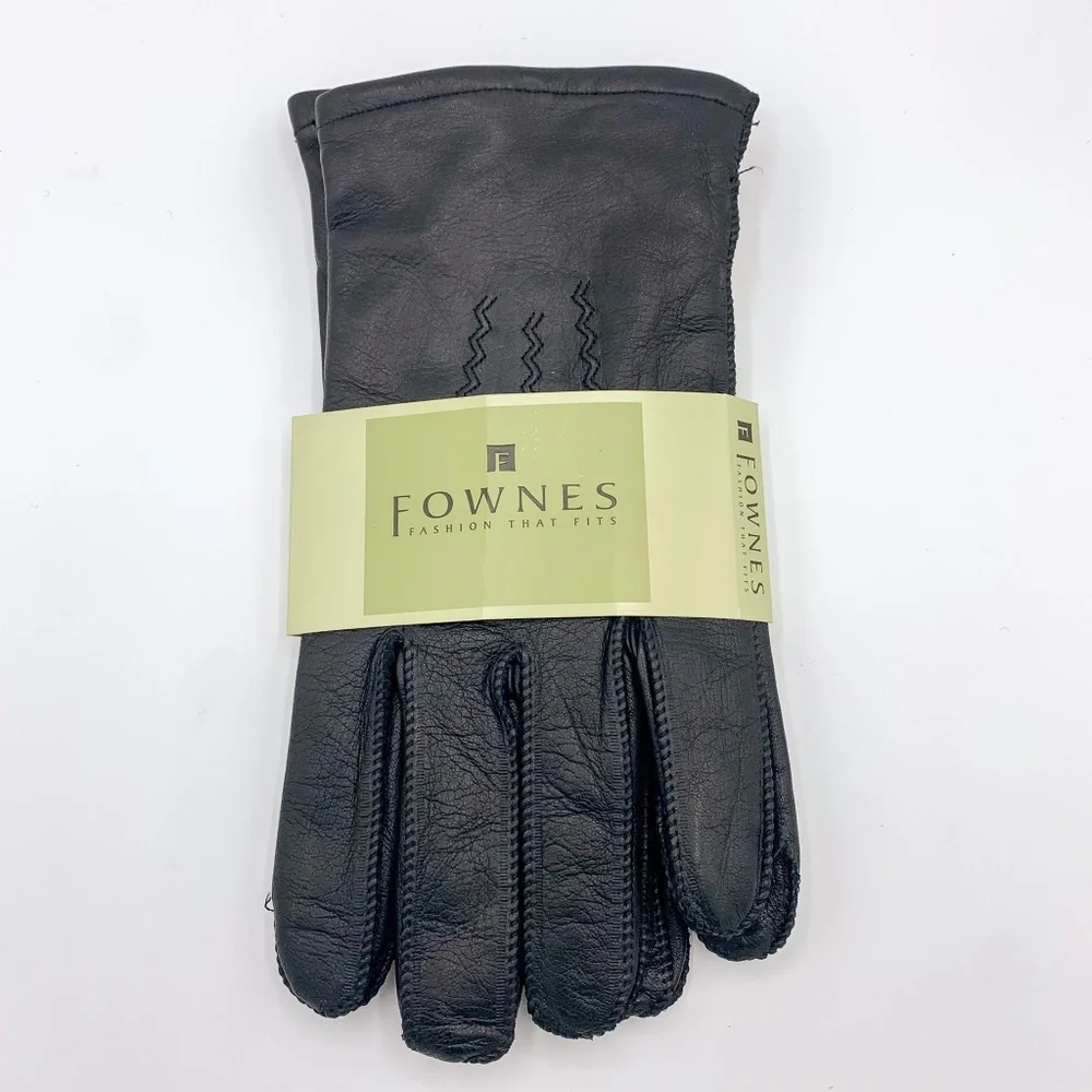 Fownes Black Leather Cashmere Blend Lined Gloves